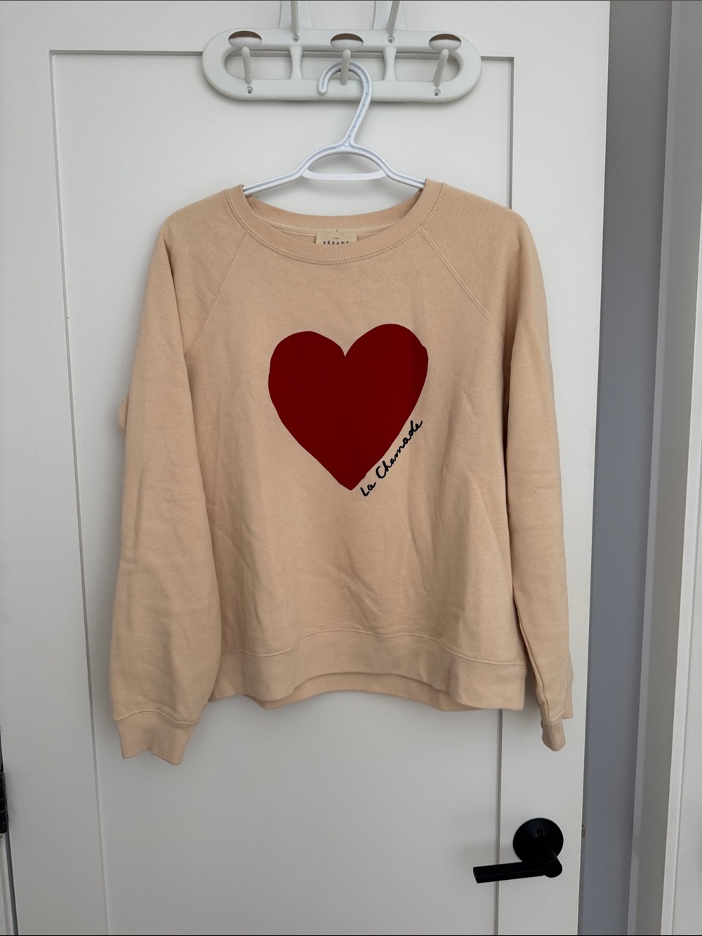 Sezane Sweatshirt Beige Heart Graphic Sweatshirt - Red Heart
